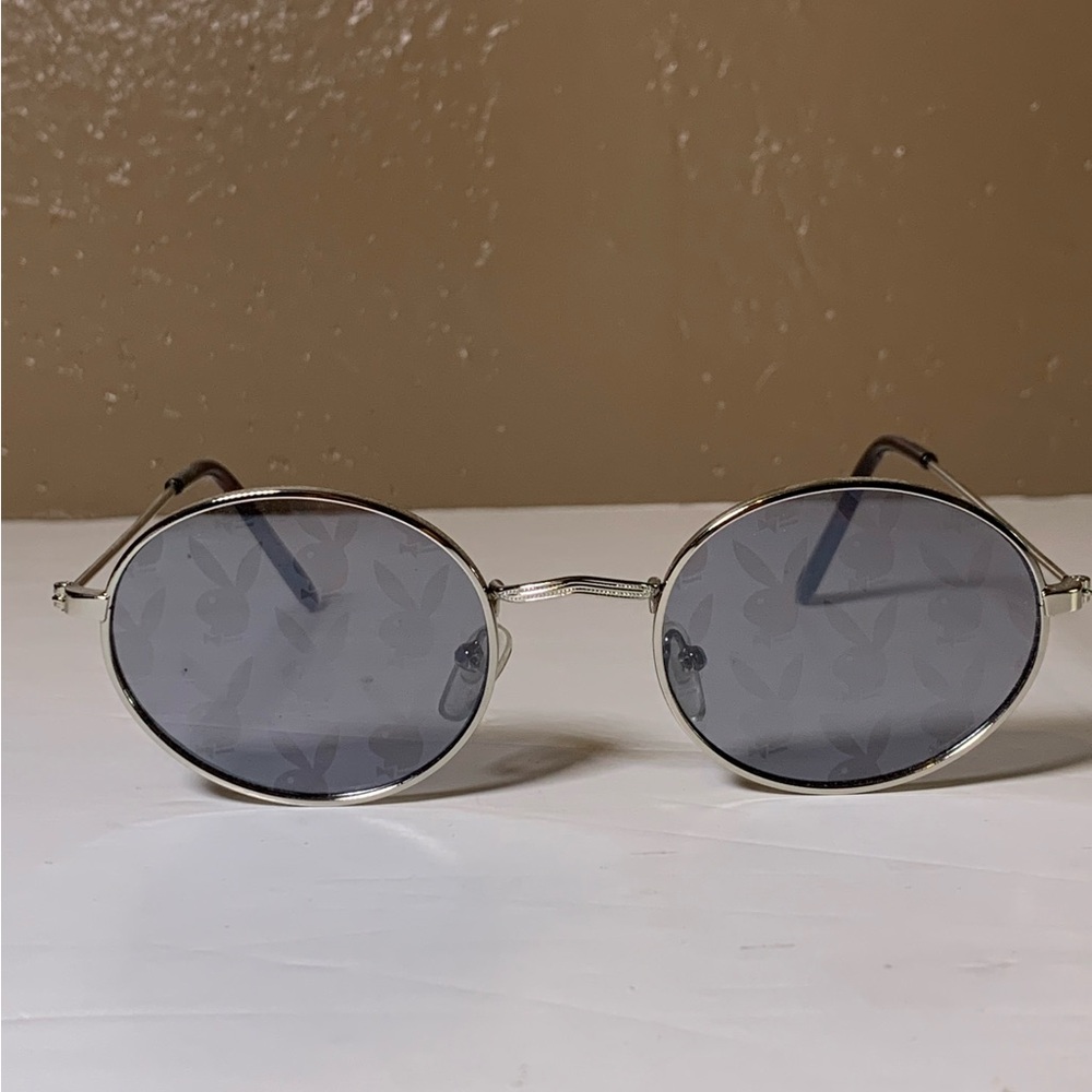 PLAYBOY Silver and Black Oval Glasses